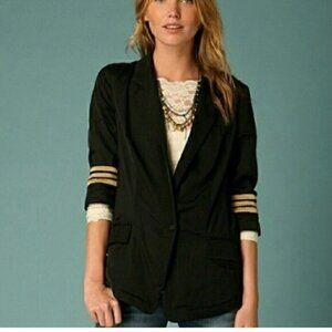 Free People black satin-like military blazer with gold trim size small